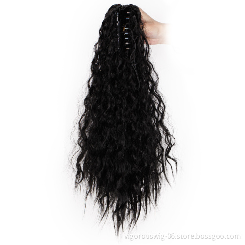 Vigorous Ponytail Hair Extensions Straight Kinky Ponytail Claw Clip on Yaki Ponytail Hair Extension for Women 613#